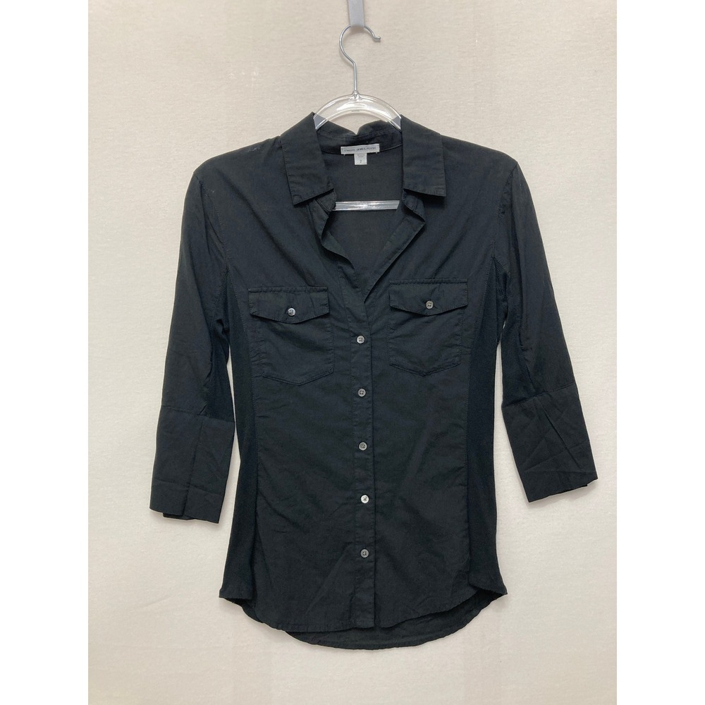 Standard James Perse Shirt size Medium/2 Black Ribbed Contrast Panel Button Up